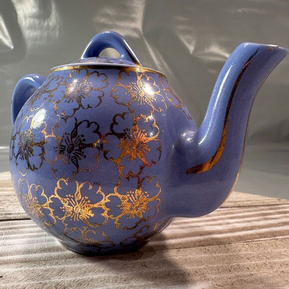 Hall China French Floral Ceramic Teapot Periwinkle Vintage USA Lid 2 Cups - Picture 5 of 13
